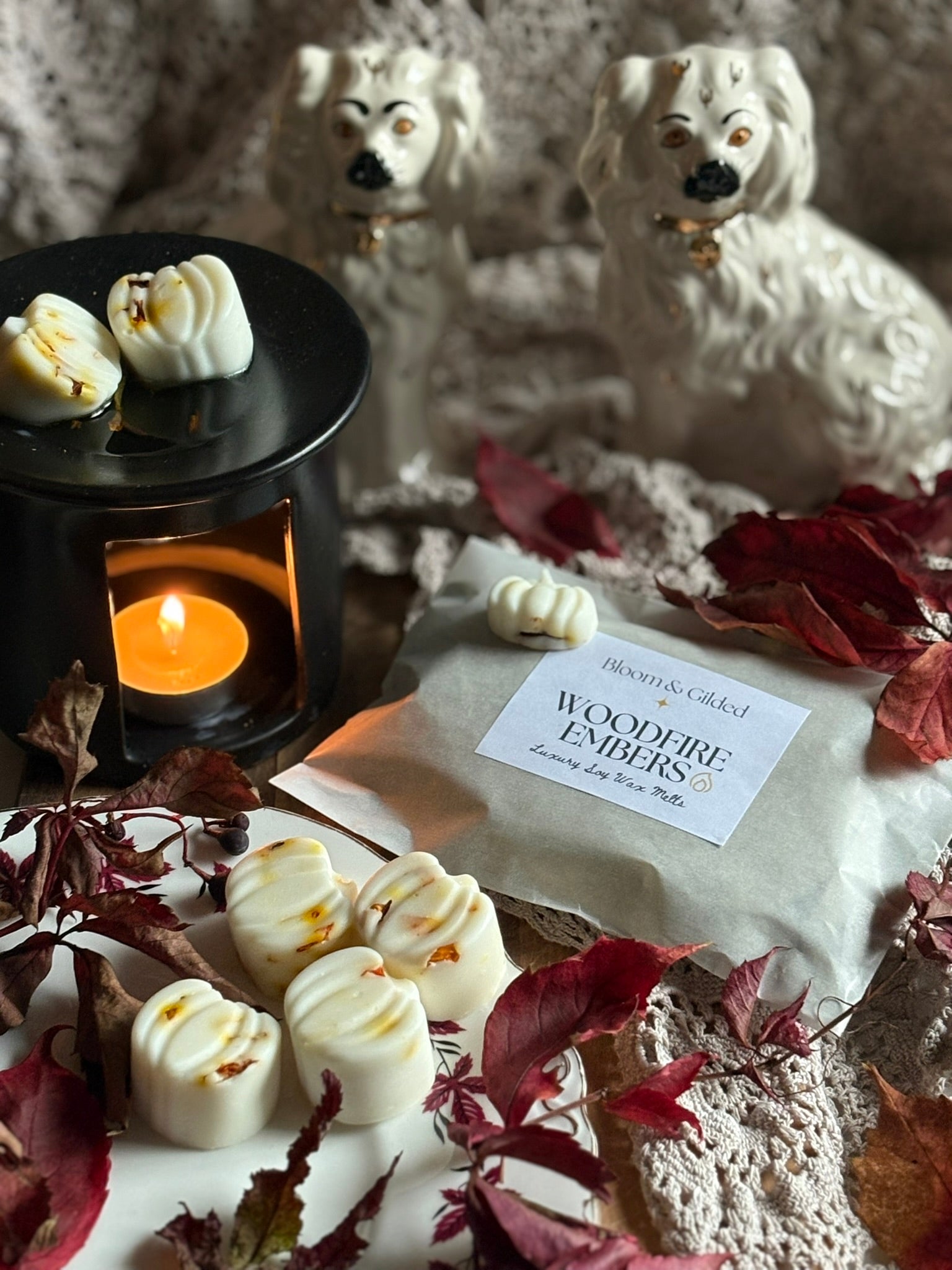 Woodfire Embers Luxury Wax Melts - Smoky Cedar & Amber | Bloom and Gilded
Hand-poured wax melts with smoky cedarwood, warm vanilla & amber. Finished with golden marigold petals. Grounding autumn scent. UK made luxury wax melts.